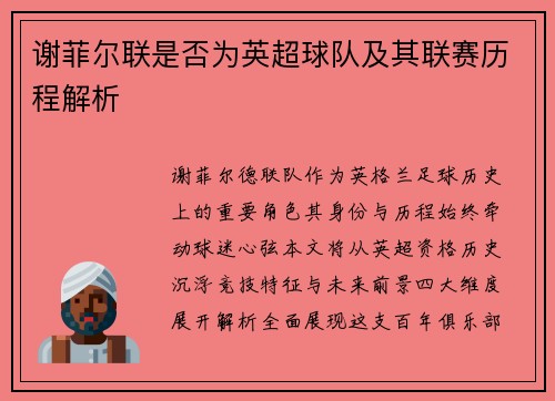 谢菲尔联是否为英超球队及其联赛历程解析