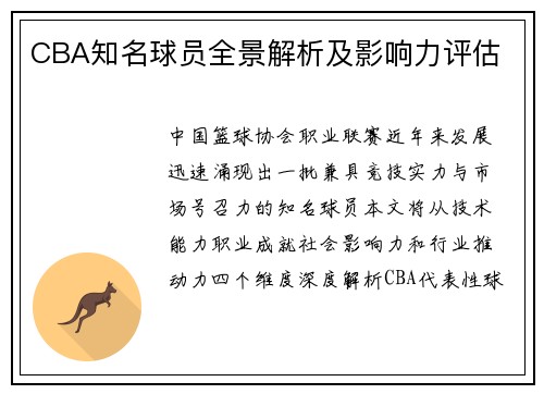 CBA知名球员全景解析及影响力评估